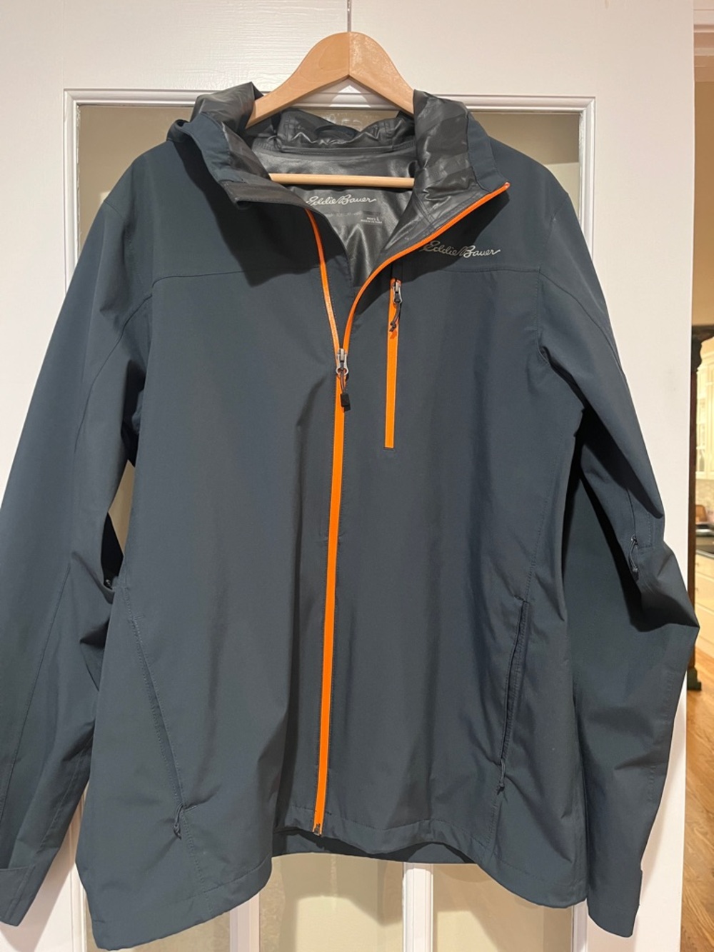 Eddie Bauer Dark Teal Hooded Shell Jacket with Orange Trim